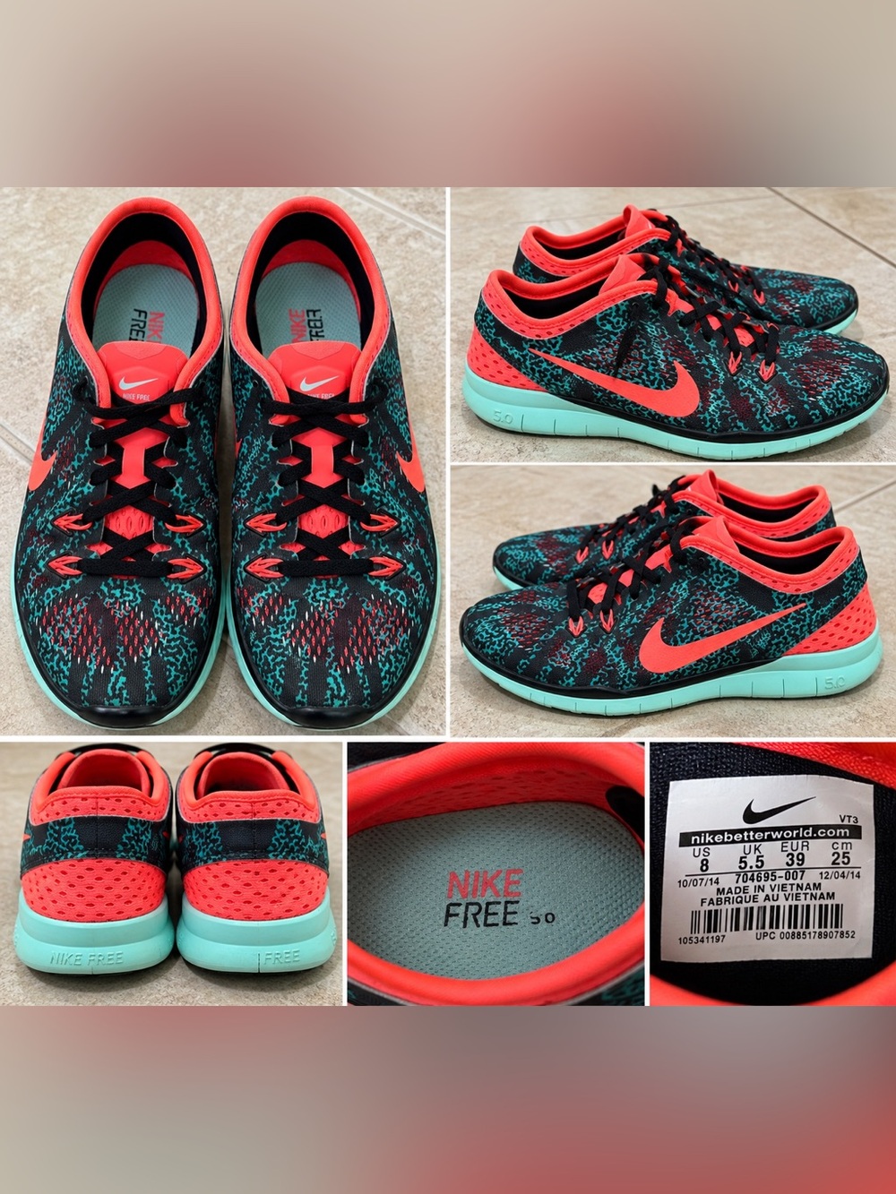 Nike Free 5.0 TR Fit 4 Print Black Turquoise Coral Training Shoes Women’s 8